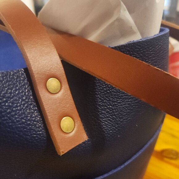 Portland Leather Med Classic Tote Cobalt Pebbled Leather Tan Handles (Tandles) - Picture 9 of 9